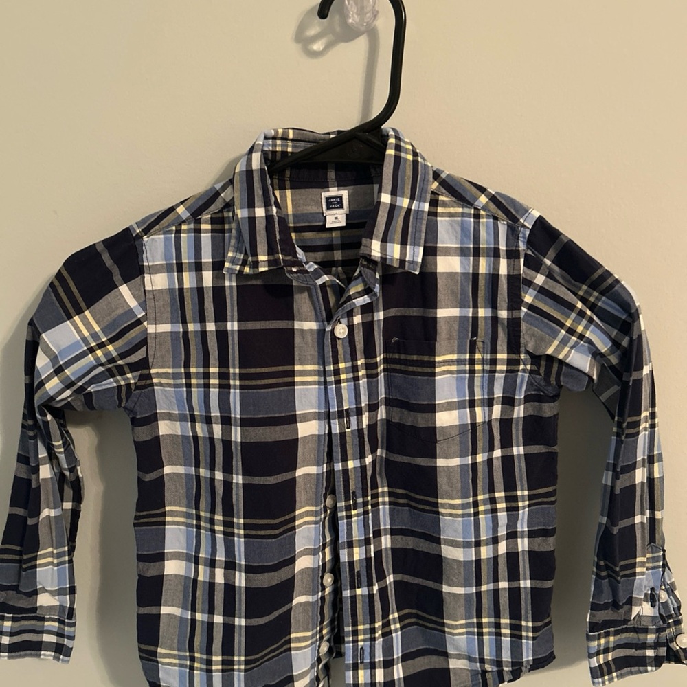 Janie and Jack Navy and Yellow Plaid Button Down Shirt